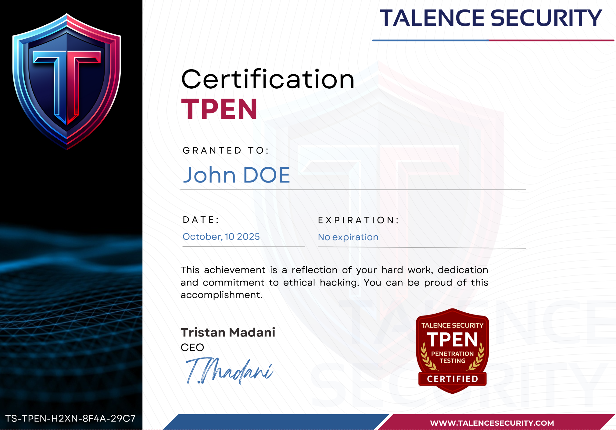 Talence Security TPEN Certification Sample
